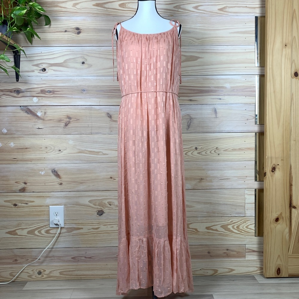 Lovestitch Maxi Dress Womens S/M Peach Metallic Gold Boho Tie Shoulder I-71758WL